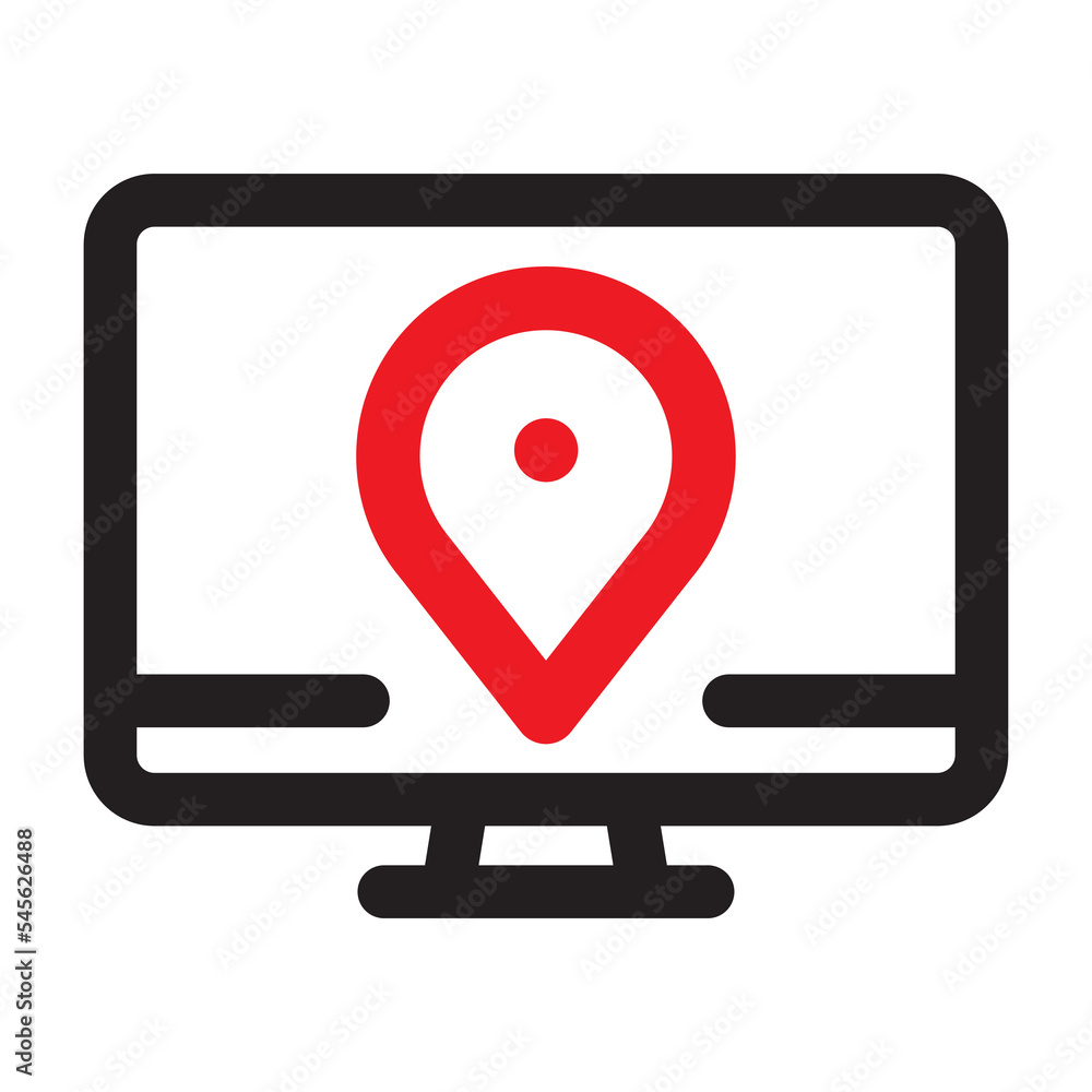 Monitor Location Map Outline icon. Online Map vector illustration. Monitor Location Map Outline icon. Online Map vector illustration.