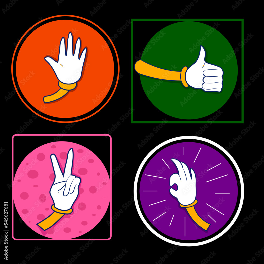 Set of multicolored hand signs and symbols. Stickers Vector illustration Set of multicolored hand signs and symbols. Stickers Vector illustration