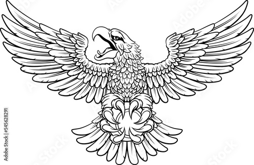 A bald eagle or hawk flying with a tennis ball in their claws sports mascot