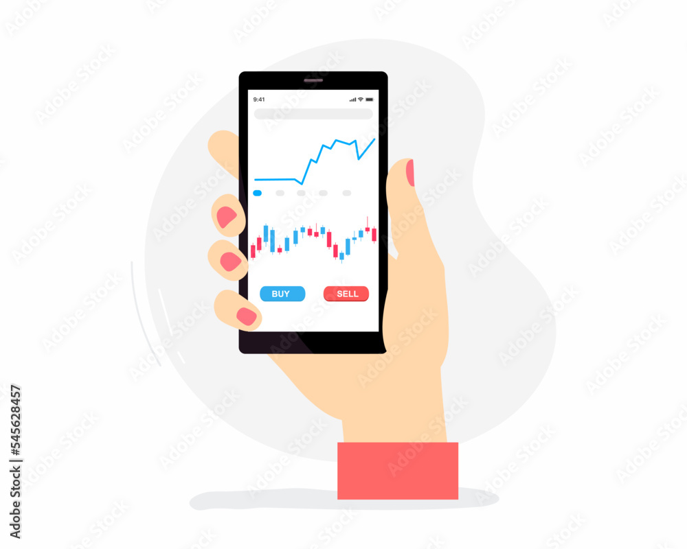 Stock online trading, forex trading and graph on smartphone. Trading graph analysis flat style vector illustration. Stock online trading, forex trading and graph on smartphone. Trading graph analysis flat style vector illustration.