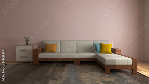 Modern living room mock-up with sofa and pastel wall color. 3D rendering