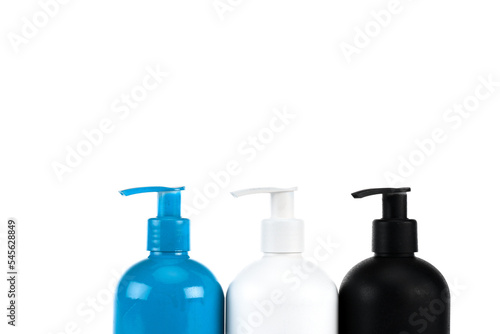 three cosmetic bottles sprays isolated
