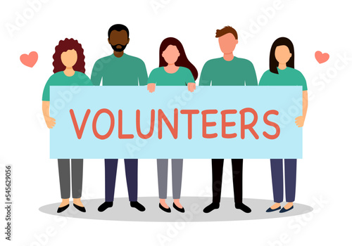 Volunteer people concept vector illustration. Charity social workers in flat design on white background.