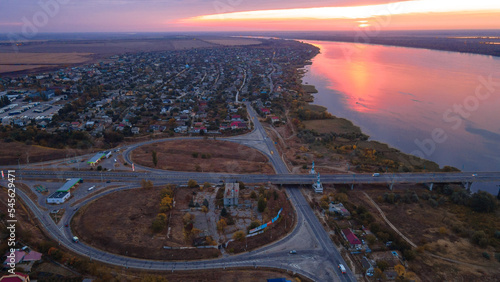 The road to Krym through the Kherson Bridge in Antonovka. A bridge across the Dnieper River connecting the right and left banks