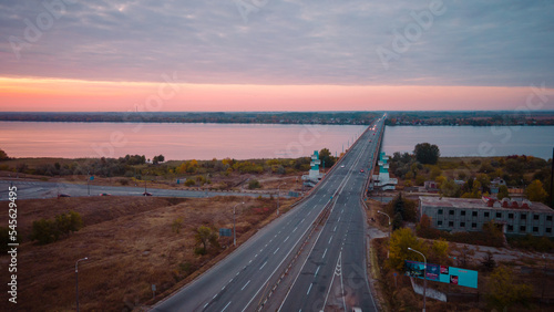 The road to Krym through the Kherson Bridge in Antonovka. A bridge across the Dnieper River connecting the right and left banks