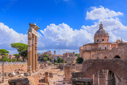 Photography Ancient roman ruins of the Forum of Caesar in Rome, Italy.