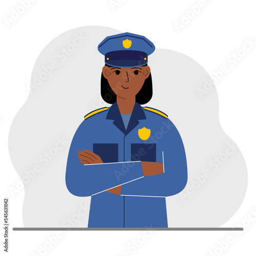Police woman. Profession policeman, security guard, patrolman in uniform.