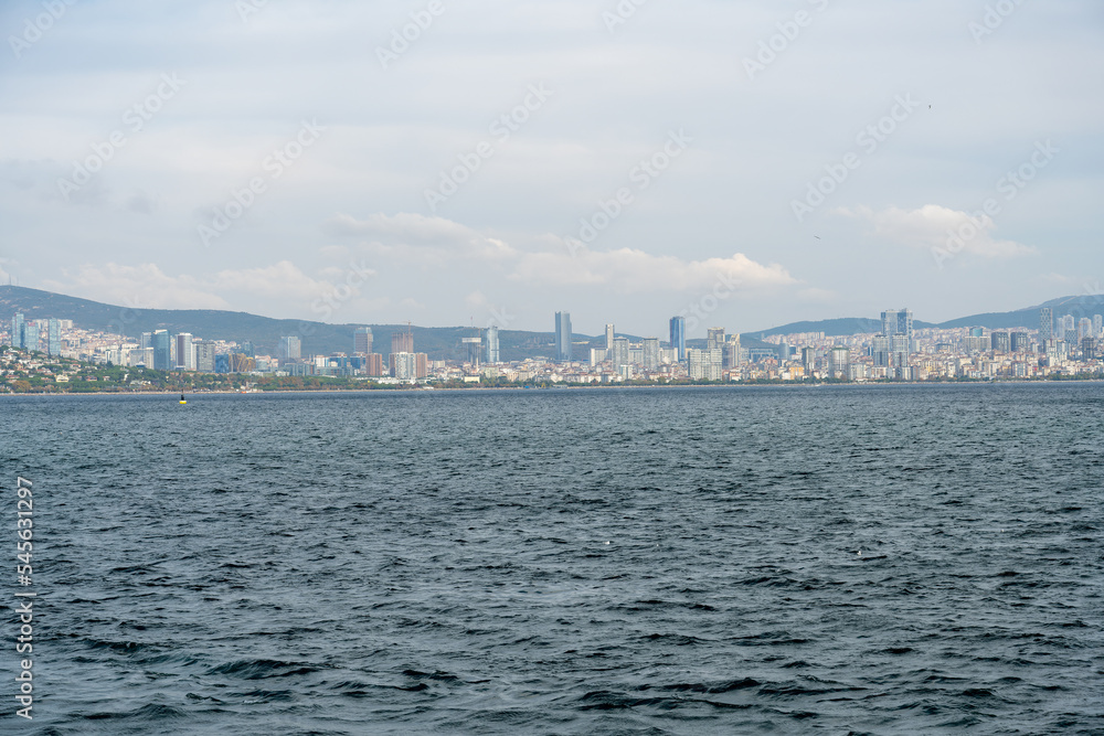 Istanbul, Turkey. 11 12 2022. View of the city and buildings of the Anatolian side of Istanbul from the sea.