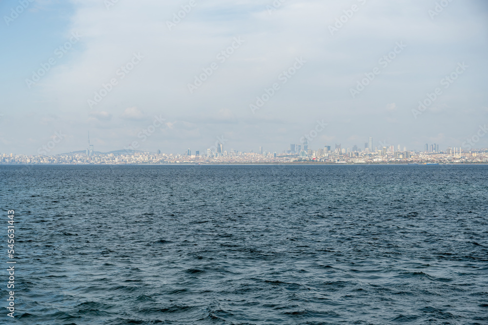 Istanbul, Turkey. 11 12 2022. View of the city and buildings of the Anatolian side of Istanbul from the sea.