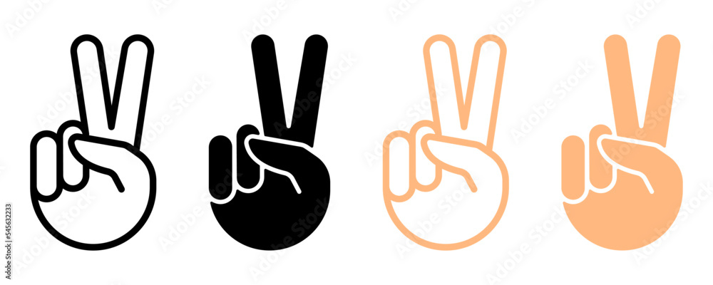 Set of peace signs vector icons. Hand gesture. Symbol victory. Gesture with two finger. Vector 10 Eps. Set of peace signs vector icons. Hand gesture. Symbol victory. Gesture with two finger. Vector 10 Eps.