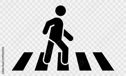 Black crosswalk vector icon on transparent background. Pedestrian crossing sign. Road zebra.