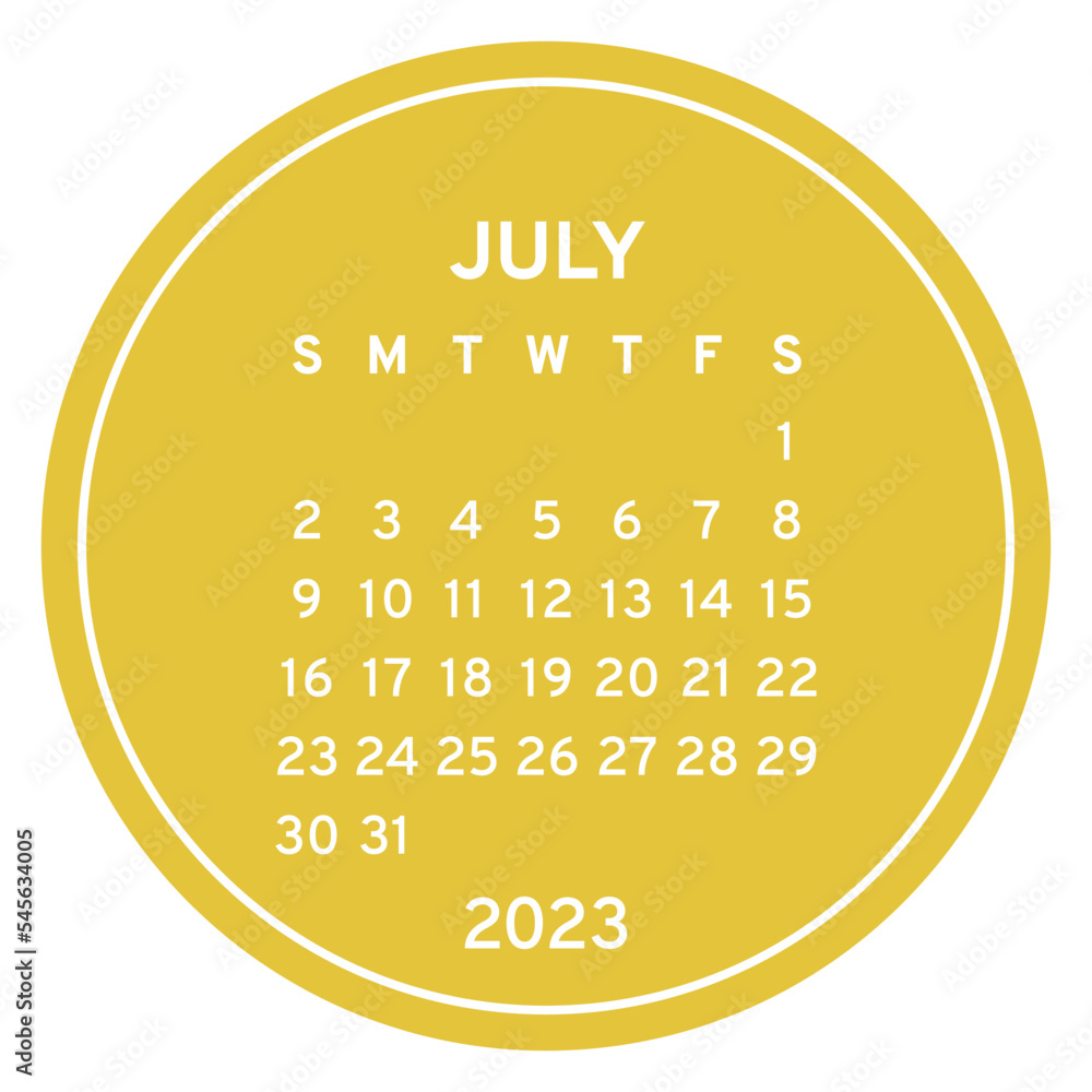 july-calendar-2023-color-english-round-calender-stock-vector-adobe-stock