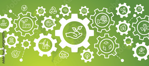 net zero concept sustainable business or environmental green business with connection icons related to environmentally friendly environmental icon set Web and Social Header Banners for ESG