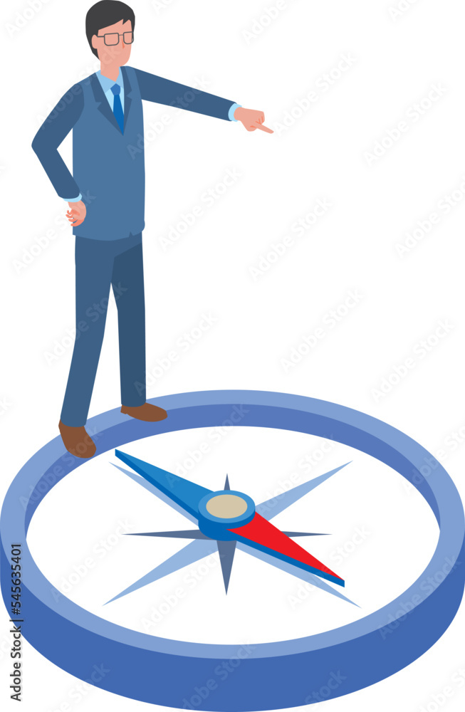 方位磁針に乗って進む道を指さす男性 Stock Vector | Adobe Stock