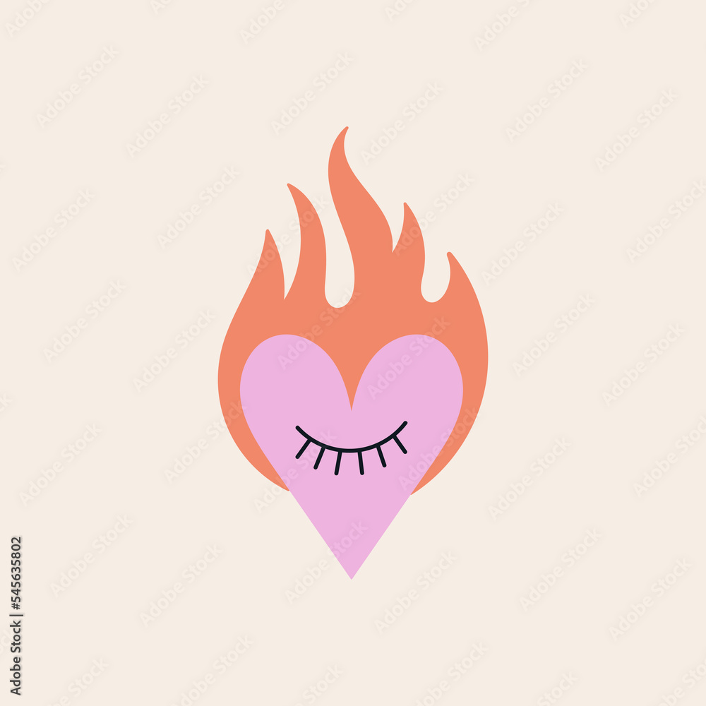 Poster with a heart in flame. Romance, passion and love on fire concept. Hand drawn vector illustration in nice colors. For social media, web and typographic design. Saint Valentine's Day. Poster with a heart in flame. Romance, passion and love on fire concept. Hand drawn vector illustration in nice colors. For social media, web and typographic design. Saint Valentine's Day.