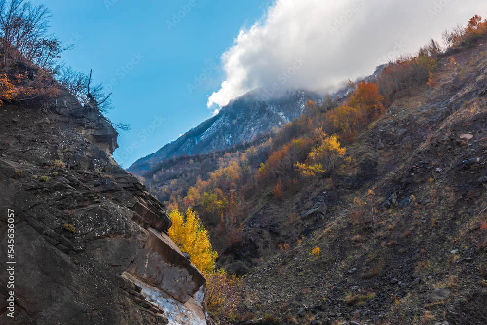 Gorge in the mountains in autumn season