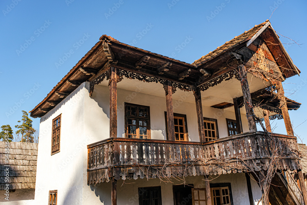 typical Romanian village with old peasant wooden houses