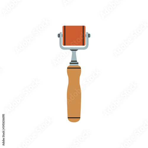 Illustration of a paint roller for linocut. Linocutting equipment. Arts and crafts concept. Hand draw vector illustration isolated on white background.