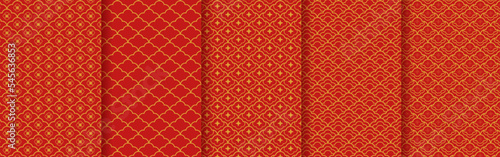 Traditional chinese seamless pattern set. Red golden asian luxury ornament