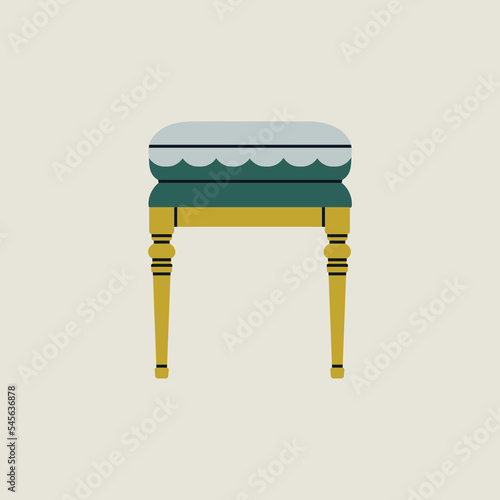 Poster with a stool, ottoman. Antique furniture, Renaissance style. For museum and palace interiors. Room decoration. Hand draw vector illustration isolated on colorful background.