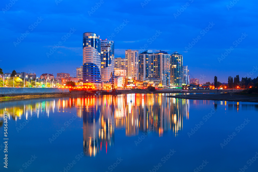 Kuban river, Krasnodar city aerial skyline