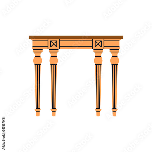 Poster with a table. Antique furniture, Renaissance style. For museum and palace interiors. Room decoration. Hand draw vector illustration isolated on white background.