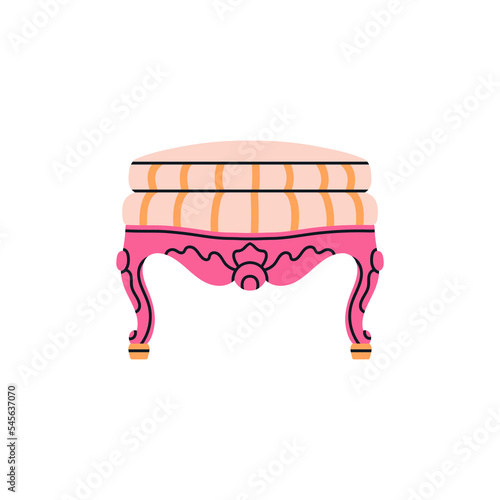 Illustration of a stool, ottoman. Antique furniture, Renaissance style. For museum and palace interiors. Room decoration. Hand draw vector illustration isolated on white background.