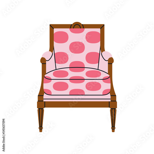 Poster with an armchair. Antique furniture, Renaissance style. For museum and palace interiors. Room decoration. Hand draw vector illustration isolated on white background.