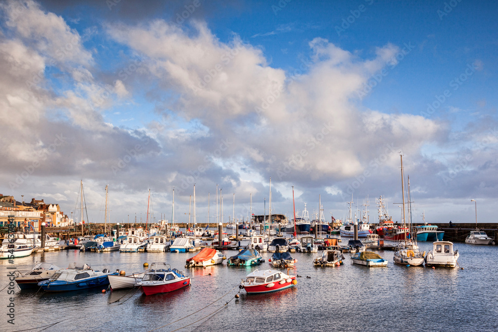 Bridlington Harbour on a sunny winter afternoon.