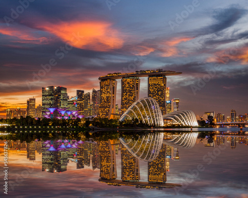 Canvas Print Singapore Skyline Beautiful Sunset