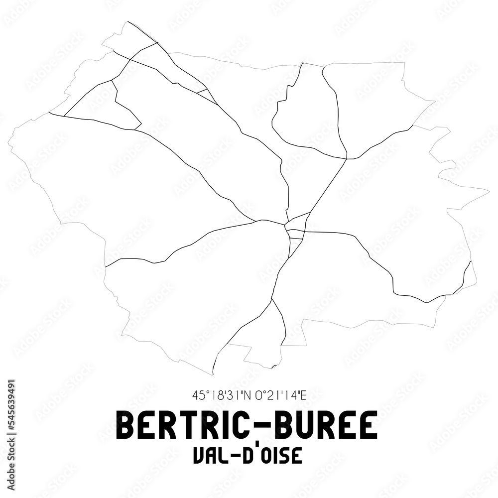 BERTRIC-BUREE Val-d'Oise. Minimalistic street map with black and white lines. BERTRIC-BUREE Val-d'Oise. Minimalistic street map with black and white lines.