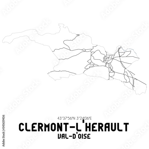 CLERMONT-L'HERAULT Val-d'Oise. Minimalistic street map with black and white lines.