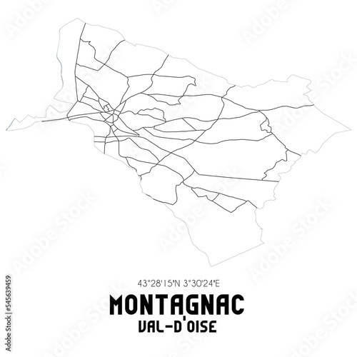 MONTAGNAC Val-d'Oise. Minimalistic street map with black and white lines. photo