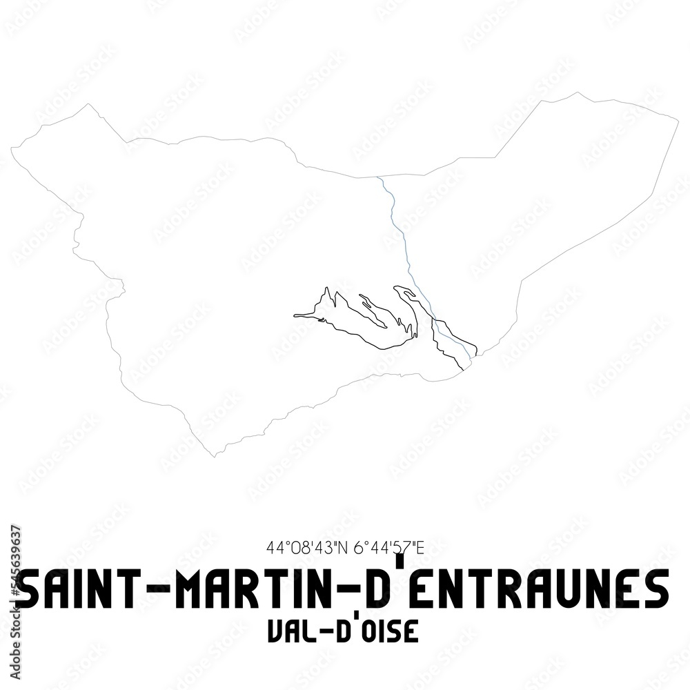 SAINT-MARTIN-D'ENTRAUNES Val-d'Oise. Minimalistic street map with black and white lines.