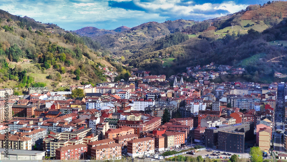 Aerial view of Mieres city, Asturias, Spain