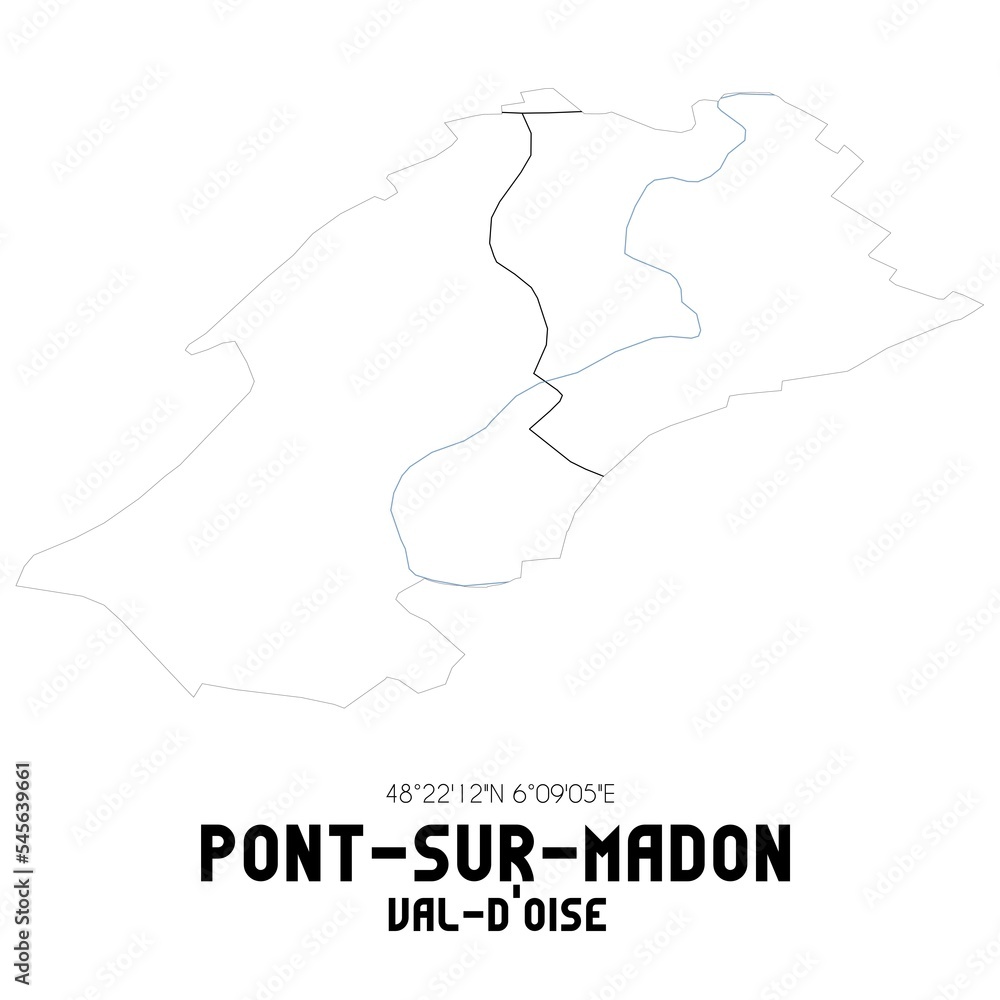 PONT-SUR-MADON Val-d'Oise. Minimalistic street map with black and white lines.