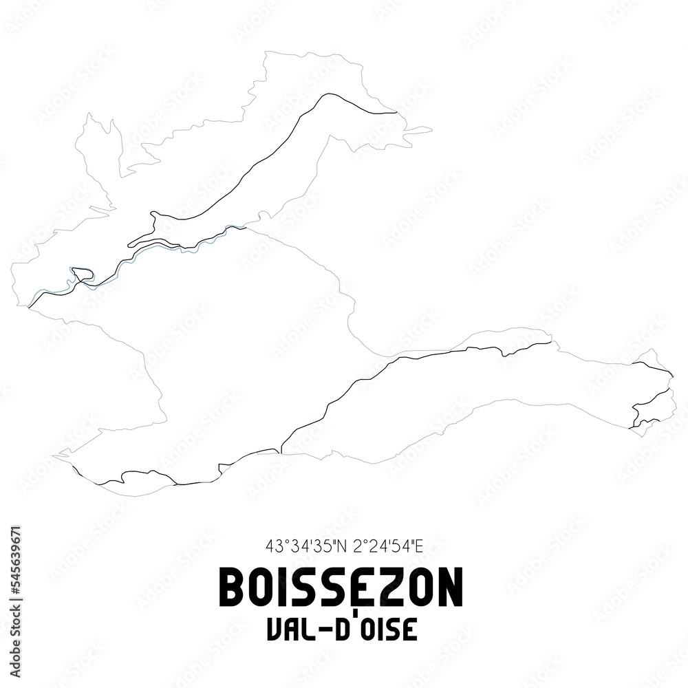 BOISSEZON Val-d'Oise. Minimalistic street map with black and white lines.