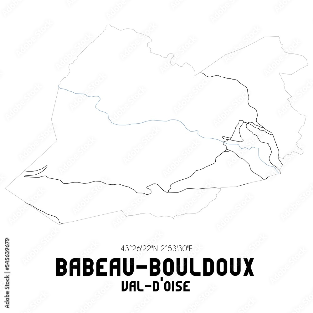 BABEAU-BOULDOUX Val-d'Oise. Minimalistic street map with black and white lines.