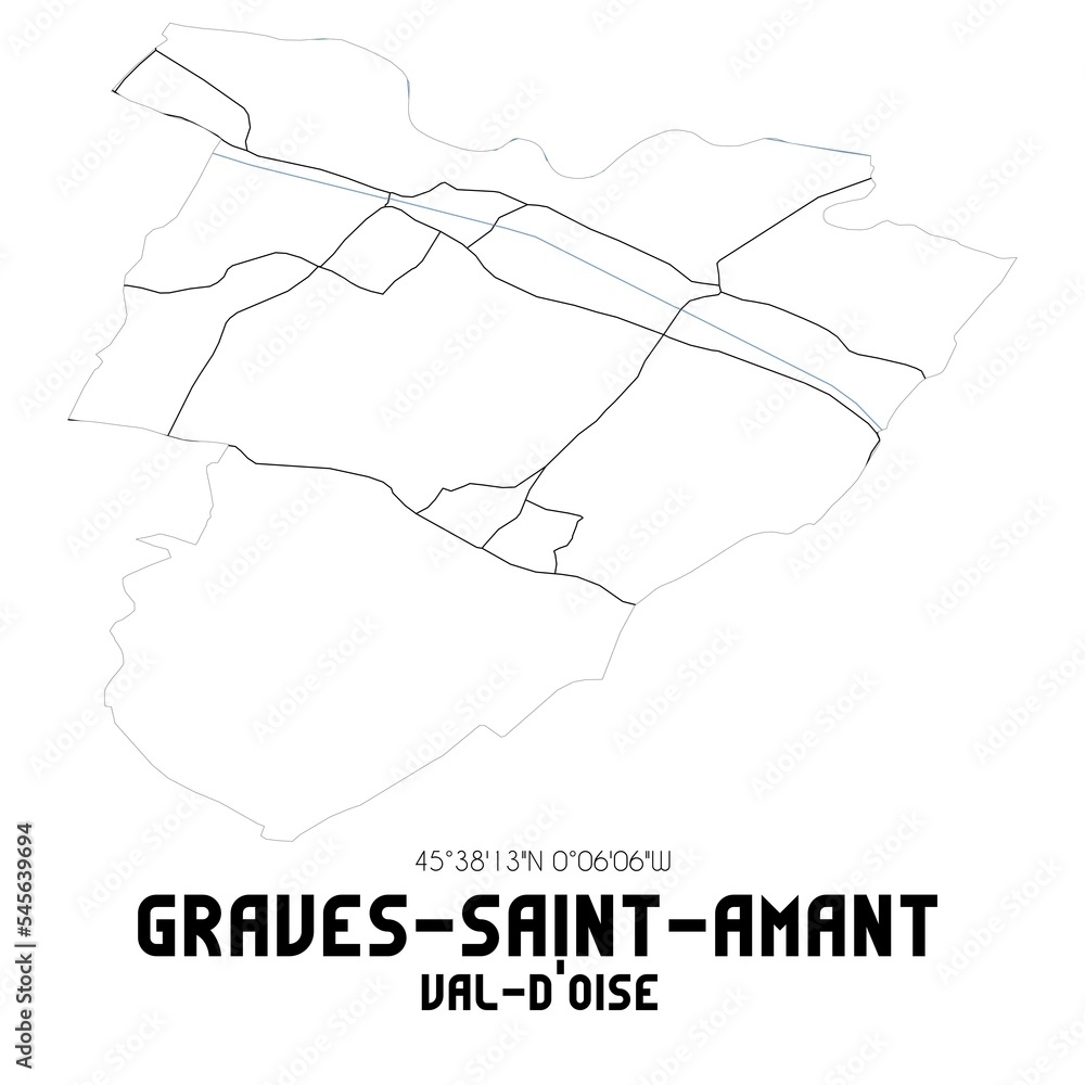 GRAVES-SAINT-AMANT Val-d'Oise. Minimalistic street map with black and white lines.