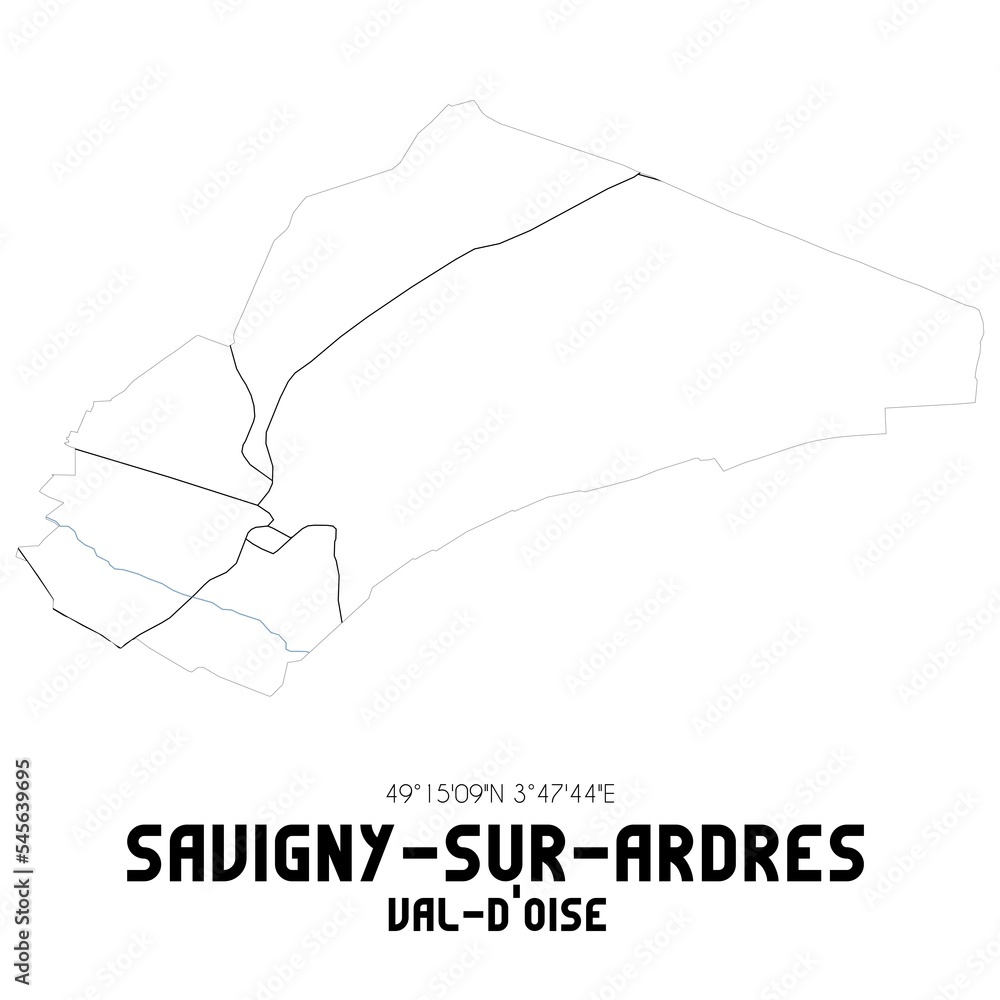 SAVIGNY-SUR-ARDRES Val-d'Oise. Minimalistic street map with black and white lines. SAVIGNY-SUR-ARDRES Val-d'Oise. Minimalistic street map with black and white lines.