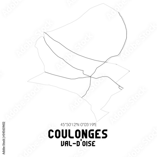 COULONGES Val-d'Oise. Minimalistic street map with black and white lines.