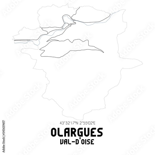OLARGUES Val-d'Oise. Minimalistic street map with black and white lines.