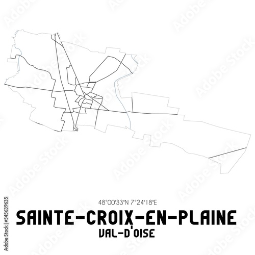 SAINTE-CROIX-EN-PLAINE Val-d'Oise. Minimalistic street map with black and white lines.