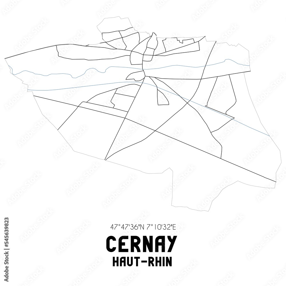 CERNAY Haut-Rhin. Minimalistic street map with black and white lines.
