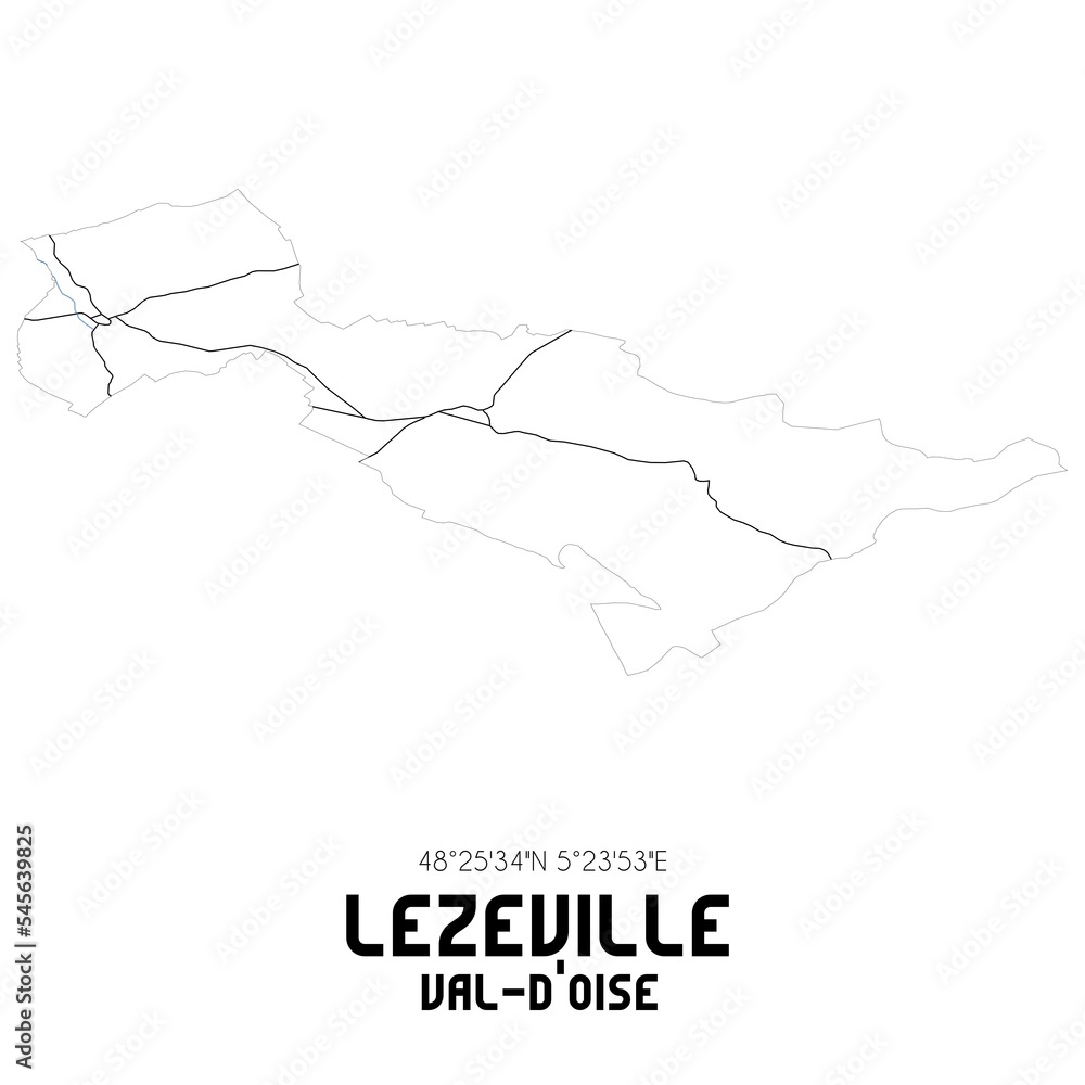 LEZEVILLE Val-d'Oise. Minimalistic street map with black and white lines. LEZEVILLE Val-d'Oise. Minimalistic street map with black and white lines.