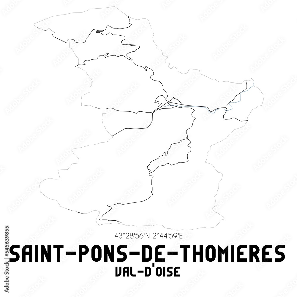 SAINT-PONS-DE-THOMIERES Val-d'Oise. Minimalistic street map with black and white lines.