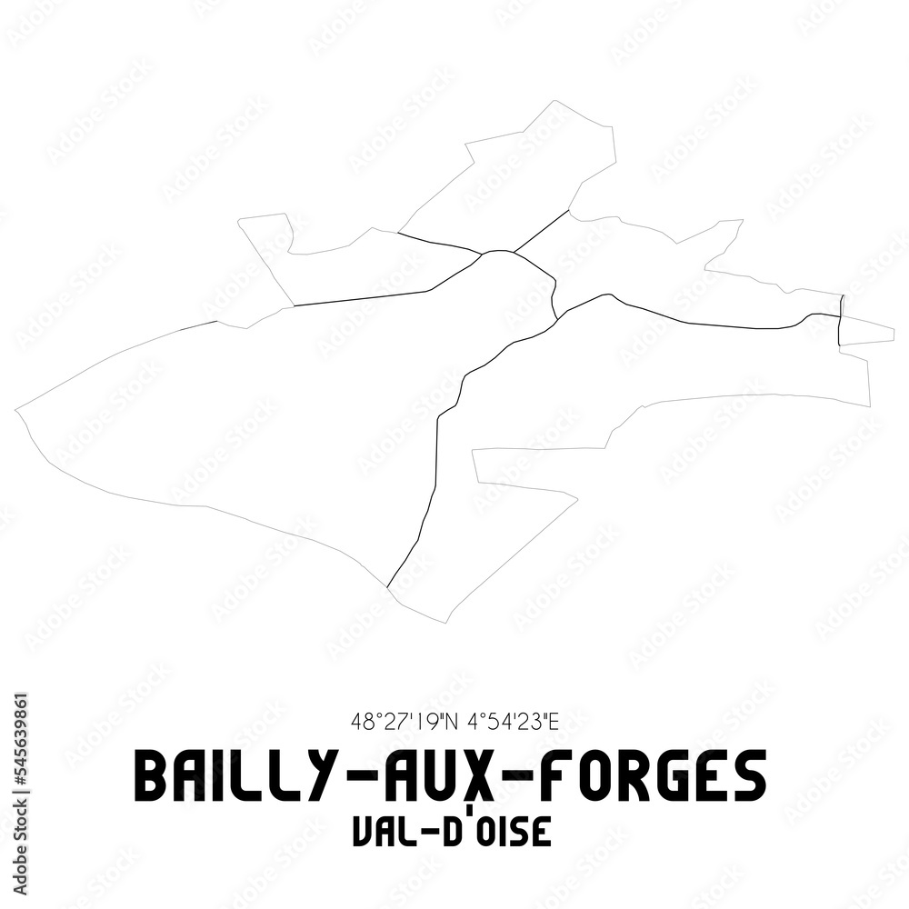 BAILLY-AUX-FORGES Val-d'Oise. Minimalistic street map with black and white lines. BAILLY-AUX-FORGES Val-d'Oise. Minimalistic street map with black and white lines.