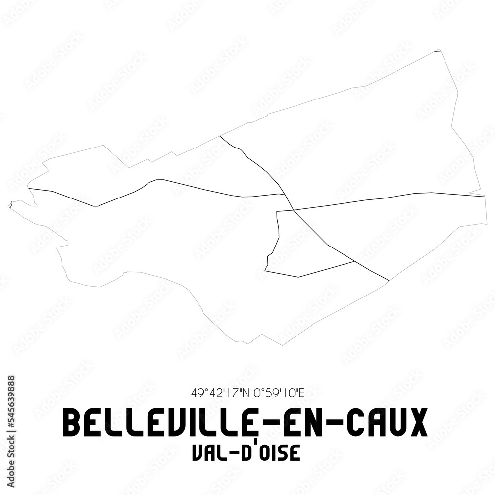 BELLEVILLE-EN-CAUX Val-d'Oise. Minimalistic street map with black and white lines. BELLEVILLE-EN-CAUX Val-d'Oise. Minimalistic street map with black and white lines.