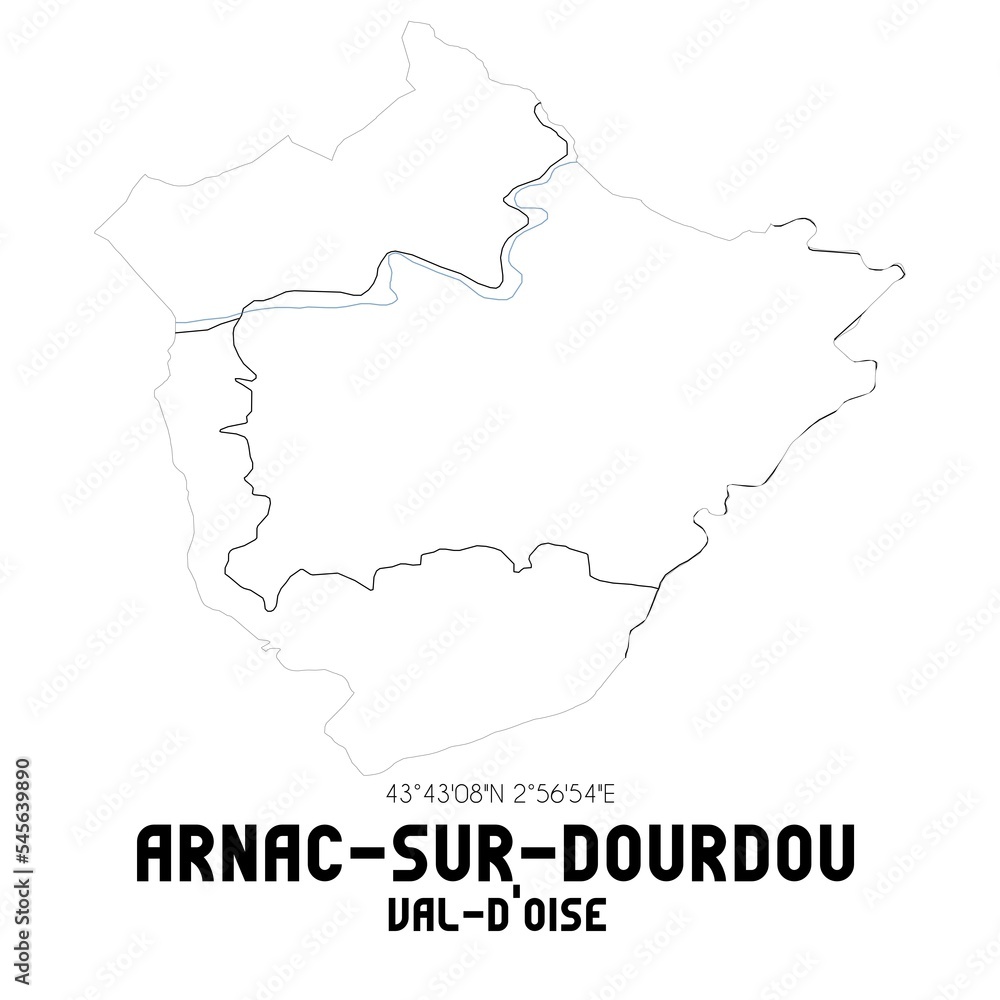 ARNAC-SUR-DOURDOU Val-d'Oise. Minimalistic street map with black and white lines.