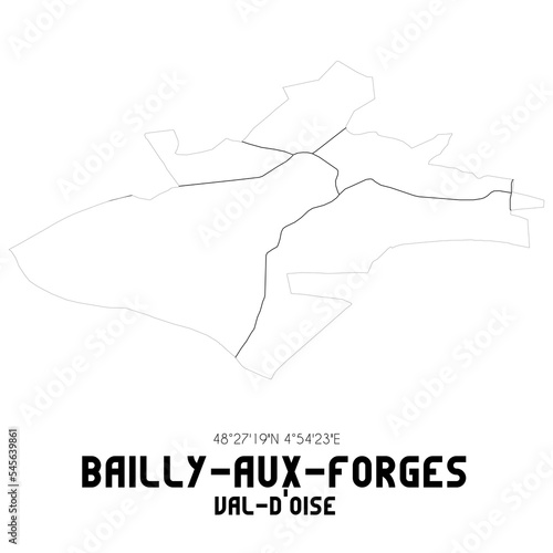 BAILLY-AUX-FORGES Val-d Oise. Minimalistic street map with black and white lines.